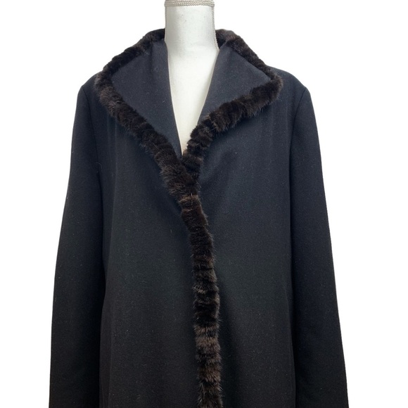 Fleurette Loro Piana Wool Mink Fur Trim Coat Black - Picture 2 of 15